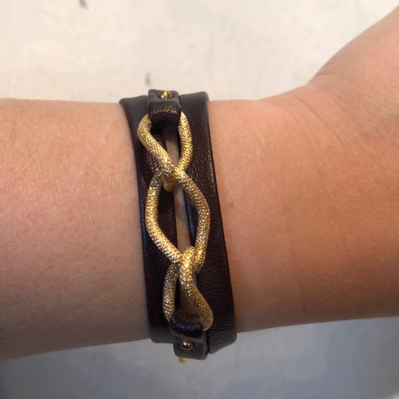 Gorjana Gold and Brown Leather Wrap Bracelet - Picture 4 of 4